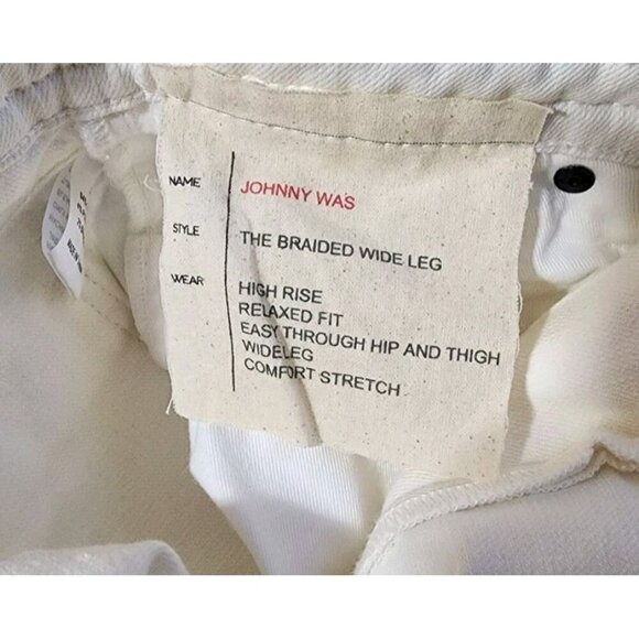 Johnny Was Size 27 The Braided Wide Leg High Rise Stretch Jean White $278 NWT - Picture 3 of 7